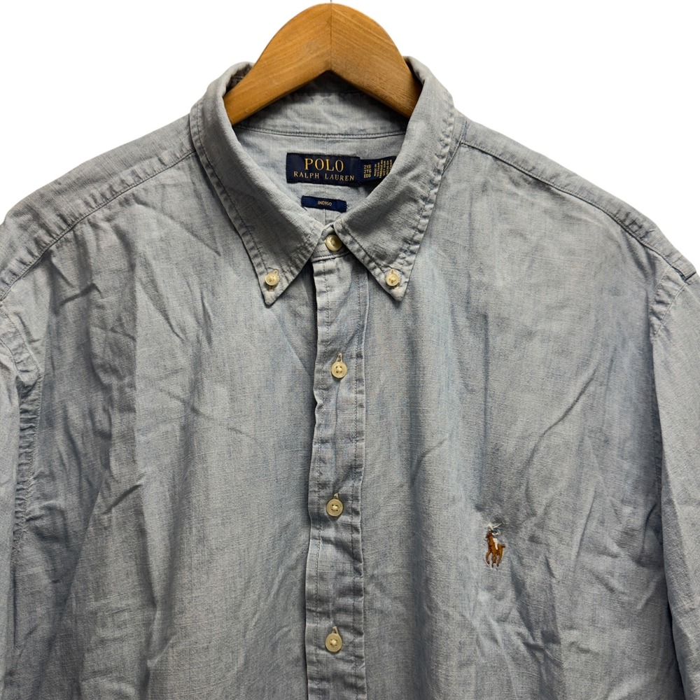 Polo Ralph Lauren Mens 2XB Big Indigo Chambray Flesh Pony S/S Button Down Shirt